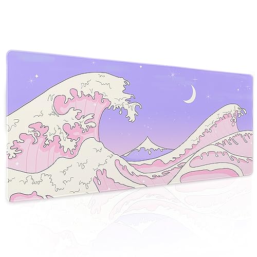 Japanisches Anime-Gaming-Mauspad, XL, niedlich, Kawaii, ästhetisch, Meereswelle, erweiterte große Schreibtischmatte, rutschfeste Gummiunterseite, genähter Rand, lange Tastatur-Mauspad für PC, Japanisches Anime-Gaming-Mauspad, XL, niedlich, Kawaii, ästhetisch, Meereswelle, erweiterte große Schreibtischmatte, rutschfeste Gummiunterseite, genähter Rand, lange Tastatur-Mauspad für PC, von Kawani