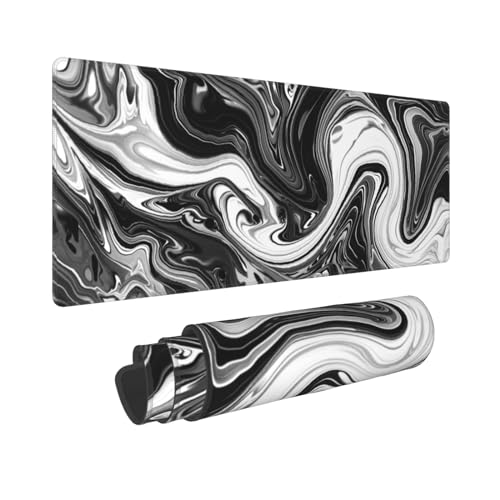 Gaming-Mauspad mit schwarzem Marmor, Größe XL, schwarz, weiß, grau, flüssiges Design, erweiterte große Schreibtischunterlage, modern, abstrakt, großes Mauspad, 80 x 30 cm, rutschfeste Gummiunterseite, Gaming-Mauspad mit schwarzem Marmor, Größe XL, schwarz, weiß, grau, flüssiges Design, erweiterte große Schreibtischunterlage, modern, abstrakt, großes Mauspad, 80 x 30 cm, rutschfeste Gummiunterseite, von Kawani