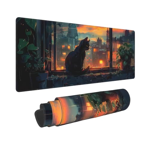 Kawani Gaming-Mauspad mit schwarzer Katze, niedliches Anime-Muster, erweiterte große Schreibtischunterlage, grüne Pflanze, großes Mauspad, 80 x 30 cm, rutschfeste Gummiunterseite, langes Mauspad für Kawani Gaming-Mauspad mit schwarzer Katze, niedliches Anime-Muster, erweiterte große Schreibtischunterlage, grüne Pflanze, großes Mauspad, 80 x 30 cm, rutschfeste Gummiunterseite, langes Mauspad für von Kawani