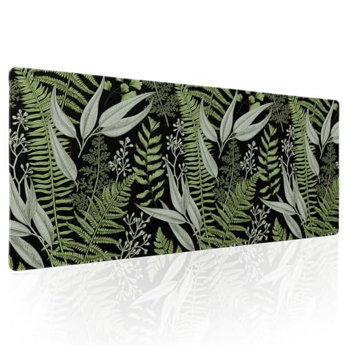 Gaming-Mauspad mit tropischem Farn und botanischen Blättern, rutschfeste Gummiunterseite, genähte Kanten, lange Tastatur-Mauspad für PC, Computer, Laptop, 80 x 29 cm, Grün / Schwarz Gaming-Mauspad mit tropischem Farn und botanischen Blättern, rutschfeste Gummiunterseite, genähte Kanten, lange Tastatur-Mauspad für PC, Computer, Laptop, 80 x 29 cm, Grün / Schwarz von Kawani