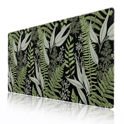Gaming-Mauspad mit tropischem Farn und botanischen Blättern, verlängerte große Schreibtischunterlage, rutschfeste Gummiunterseite, genähte Kanten, lange Tastatur-Mauspad für PC, Computer, Laptop, 90 x von Kawani