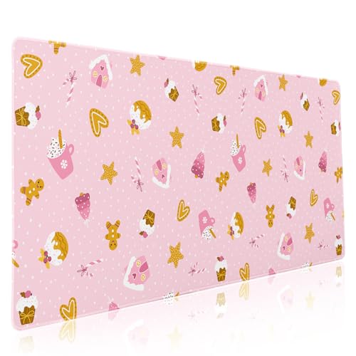 Gaming-Mauspad mit weihnachtlichem Motiv, XXL, niedlicher Kawaii-Cupcake, Lebkuchen, verlängert, große Schreibtischunterlage, rutschfeste Gummiunterseite, genähte Kanten, Tastatur-Mauspad für Gaming-Mauspad mit weihnachtlichem Motiv, XXL, niedlicher Kawaii-Cupcake, Lebkuchen, verlängert, große Schreibtischunterlage, rutschfeste Gummiunterseite, genähte Kanten, Tastatur-Mauspad für von Kawani