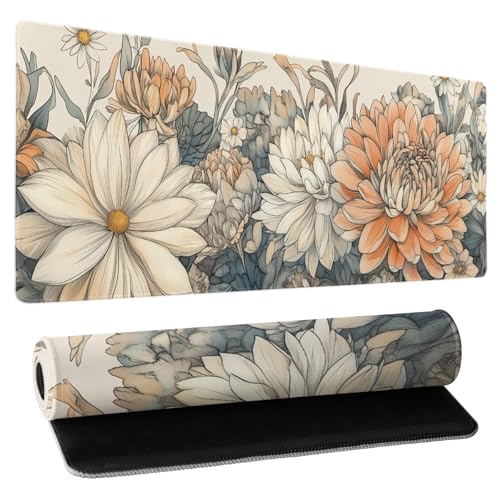 Japanische minimalistische Schreibtischunterlage mit Blumenmuster, Aquarell-Blumen, XL, groß, erweitertes Gaming-Mauspad, 80 x 30 cm, florales Design, für Laptop, Computer, Tastatur, Mauspad, Japanische minimalistische Schreibtischunterlage mit Blumenmuster, Aquarell-Blumen, XL, groß, erweitertes Gaming-Mauspad, 80 x 30 cm, florales Design, für Laptop, Computer, Tastatur, Mauspad, von Kawani