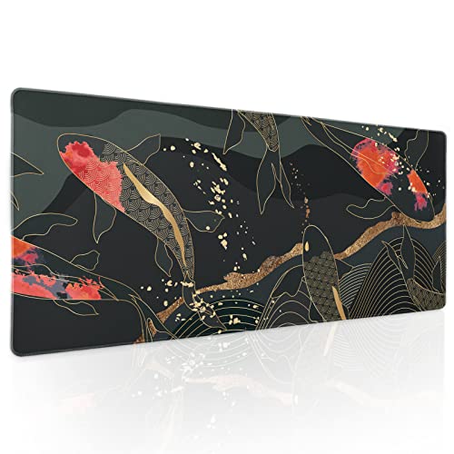 Japanisches Gaming-Mauspad, XL, Koi-Fisch, Kunst, Gold-Textur, Anime, erweiterte große Schreibtischmatte, rutschfeste Gummiunterseite, genähte Kanten, lange Tastatur-Mauspad für PC, Computer, Laptop, Japanisches Gaming-Mauspad, XL, Koi-Fisch, Kunst, Gold-Textur, Anime, erweiterte große Schreibtischmatte, rutschfeste Gummiunterseite, genähte Kanten, lange Tastatur-Mauspad für PC, Computer, Laptop, von Kawani