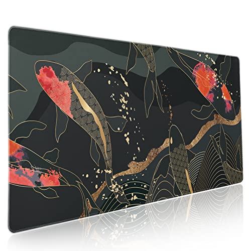 Japanisches Gaming-Mauspad, XXL, Koi-Fisch, Kunst, Goldtextur, Anime, erweiterte große Schreibtischmatte, rutschfeste Gummiunterseite, genähter Rand, lange Tastatur-Mauspad für PC, Computer, Laptop, Japanisches Gaming-Mauspad, XXL, Koi-Fisch, Kunst, Goldtextur, Anime, erweiterte große Schreibtischmatte, rutschfeste Gummiunterseite, genähter Rand, lange Tastatur-Mauspad für PC, Computer, Laptop, von Kawani