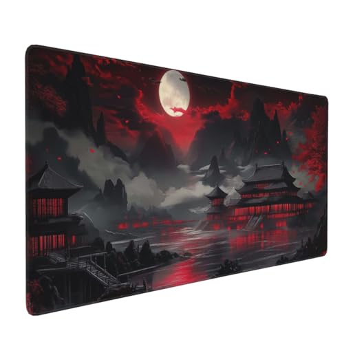 Japanisches Mauspad, großes Flussufer, Vollmond-Schreibtischunterlage, Gaming-Mauspad, 90 x 40 cm lang, Tastatur-Pad, Mauspad mit genähten Kanten, rutschfeste Unterseite, Japanisches Mauspad, großes Flussufer, Vollmond-Schreibtischunterlage, Gaming-Mauspad, 90 x 40 cm lang, Tastatur-Pad, Mauspad mit genähten Kanten, rutschfeste Unterseite, von Kawani