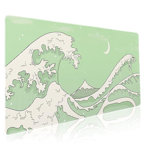 Matcha Green White Japanese Anime Gaming Mouse Pad XXL Cute Kawaii Sage Aesthetic Sea Wave Extended Large Desk Mat Non-Slip Rubber Base Stitched Edge Keyboard Mousepad for PC Laptop, 35.4×15.7" Matcha Green White Japanese Anime Gaming Mouse Pad XXL Cute Kawaii Sage Aesthetic Sea Wave Extended Large Desk Mat Non-Slip Rubber Base Stitched Edge Keyboard Mousepad for PC Laptop, 35.4×15.7" von Kawani