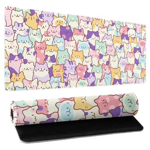 Mauspad mit niedlicher Katze, XXL, groß, 89,9 x 40,1 cm, erweitertes Gaming-Mauspad, Kawaii-Katzen-Mauspad für Frauen, Schreibtischunterlage mit genähten Kanten, XXL, rutschfeste Unterseite, Mauspad mit niedlicher Katze, XXL, groß, 89,9 x 40,1 cm, erweitertes Gaming-Mauspad, Kawaii-Katzen-Mauspad für Frauen, Schreibtischunterlage mit genähten Kanten, XXL, rutschfeste Unterseite, von Kawani