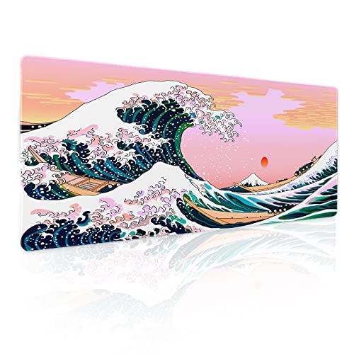 Pinkes Mauspad, niedliche japanische Welle, Gaming-Mauspad, XL, Anime-Sonnenuntergang, erweiterte große Schreibtischabdeckung, große Tischmatte, rutschfeste Gummiunterseite, genähte Kanten, lange Pinkes Mauspad, niedliche japanische Welle, Gaming-Mauspad, XL, Anime-Sonnenuntergang, erweiterte große Schreibtischabdeckung, große Tischmatte, rutschfeste Gummiunterseite, genähte Kanten, lange von Kawani
