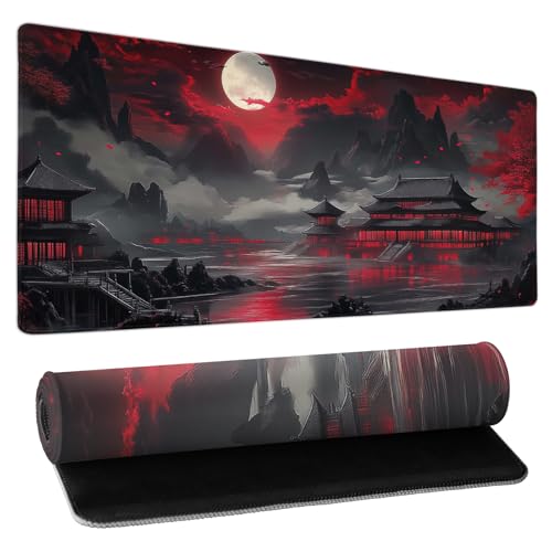 Riverside Vollmond-Schreibtischunterlage, japanische Schreibtischunterlage, Schwarz/Rot, großes Mauspad, Gaming-Mauspad, 80 x 30 cm, XXL-Tastatur-Pad, japanischer Laptop, PC, Computer, Maus, Tastatur, Riverside Vollmond-Schreibtischunterlage, japanische Schreibtischunterlage, Schwarz/Rot, großes Mauspad, Gaming-Mauspad, 80 x 30 cm, XXL-Tastatur-Pad, japanischer Laptop, PC, Computer, Maus, Tastatur, von Kawani