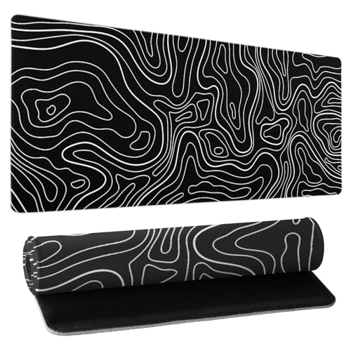Topographisches Kontur-Gaming-Mauspad XL - Große Schreibtischunterlage 80 x 30 cm - Schwarzes, Verlängertes Mauspad Mit Genähter Rutschfester Unterseite Für Computer-Tastatur Topographisches Kontur-Gaming-Mauspad XL - Große Schreibtischunterlage 80 x 30 cm - Schwarzes, Verlängertes Mauspad Mit Genähter Rutschfester Unterseite Für Computer-Tastatur von Kawani