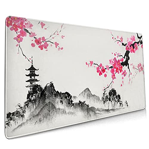 Watercolor Landschaft Sakura Cherry Blossom Gaming Mauspad 80 x 40 cm mit genähten Kanten, rutschfeste Gummiunterseite, große Computertastaturmatte für Arbeit/Büro/Zuhause Watercolor Landschaft Sakura Cherry Blossom Gaming Mauspad 80 x 40 cm mit genähten Kanten, rutschfeste Gummiunterseite, große Computertastaturmatte für Arbeit/Büro/Zuhause von Kawani