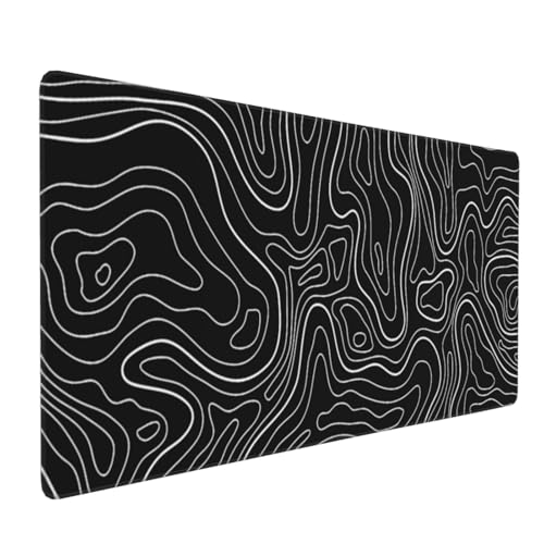 XXL Großes Gaming-Mauspad, minimalistische topografische Karte, erweiterte Schreibtischunterlage, rutschfeste Gummiunterseite mit genähten Kanten, 89,9 x 40,1 cm, schwarze Schreibtischunterlage, XXL Großes Gaming-Mauspad, minimalistische topografische Karte, erweiterte Schreibtischunterlage, rutschfeste Gummiunterseite mit genähten Kanten, 89,9 x 40,1 cm, schwarze Schreibtischunterlage, von Kawani