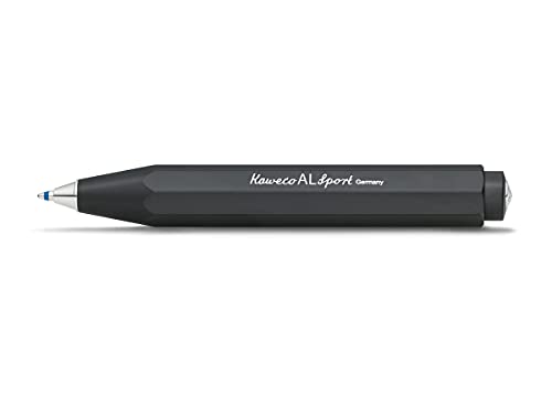 Kaweco 10000100 Al Sport Black Business Kuli aus hochwertigem Aluminium I 12 g leichter Taschen-Kugelschreiber mit zuverlässiger Herzkurvenmechanik I Seidenglänzender Druckkugelschreiber 10,5 cm Schwarz von Kaweco