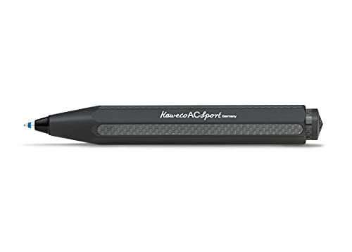 Kaweco AC Sport Black Luxus Business Kuli aus hochwertigem Aluminium - veredelt mit Carbon I Exklusiver Taschen-Kugelschreiber I Druckkugelschreiber 10,5 cm Schwarz von Kaweco