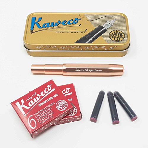 Kaweco Al Sport Füllhalter für Patronen aus Aluminium Roségold achteckig | Füllfederhalter mit Feder M Set mit Füller Patronen | 12 Patronen Tinte GRATIS von Kaweco