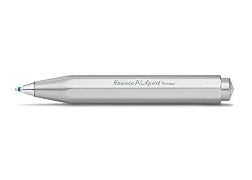 Kaweco Al Sport Silver Business Kuli aus hochwertigem Aluminium I 12g leichter Taschen-Kugelschreiber mit zuverlässiger Herzkurvenmechanik I Seidenglänzender Druckkugelschreiber 10,5cm Silber von Kaweco