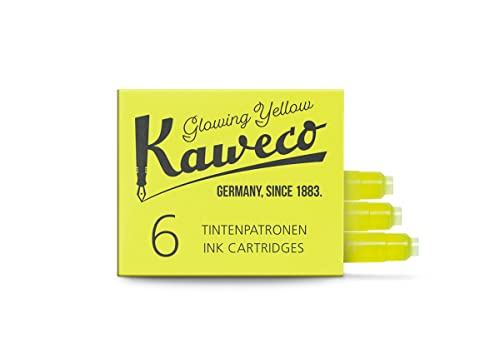 Kaweco Füller Tintenpatronen Glowing Yellow für Patronen-Füller mit kurzen Standardpatronen I 6 Füllerpatronen für Tintenpatronen Füller vieler Markenenhersteller I Tinte für Füller Neon-Gelb von Kaweco