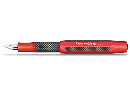 Kaweco Füllfederhalter AC Sport Rot aus Aluminium und Carbon I Exklusiver Füllhalter für Tintenpatronen inklusive Geschenk Metallbox I Füller 12,5 cm I Federbreite: B (Breit) von Kaweco