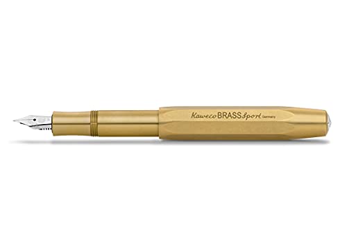 Kaweco Füllfederhalter Brass Sport I Premium Füllfederhalter Luxus für Tintenpatronen mit hochwertiger Stahlfeder I Sport Füller aus Messing 10,5 cm Federbreite: B (Breit), gold von Kaweco