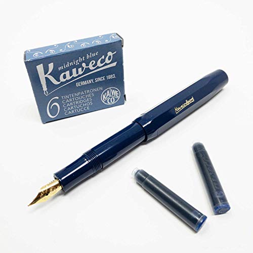 Kaweco Füllfederhalter Classic Sport Füller mit Federbreite M | Mit sechs blauen Tintenpatronen GRATIS | Farbe des Füllhalters: (navy) von Kaweco