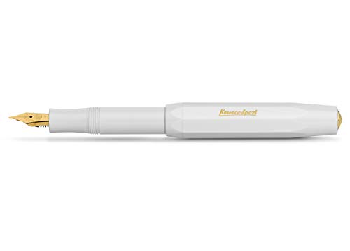 Kaweco Füllfederhalter Classic Sport mit 23 KT vergoldeter Stahlfeder und Iridiumspitze für Tintenpatronen I Sport Füller 13,5 cm Schwarz Federbreite (Breit, Weiß) von Kaweco