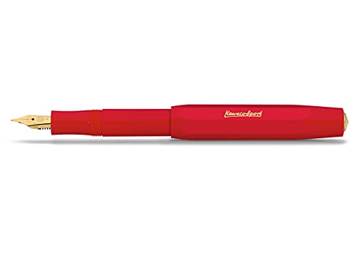 Kaweco Füllfederhalter Classic Sport mit 23 KT vergoldeter Stahlfeder und Iridiumspitze für Tintenpatronen I Sport Füller 13,5 cm Schwarz Federbreite (Extra Breit, Rot) von Kaweco