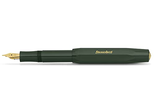 Kaweco Füllfederhalter Classic Sport mit 23 KT vergoldeter Stahlfeder und Iridiumspitze für Tintenpatronen I Sport Füller 13,5 cm Schwarz Federbreite (Extra Fein, Grün) von Kaweco