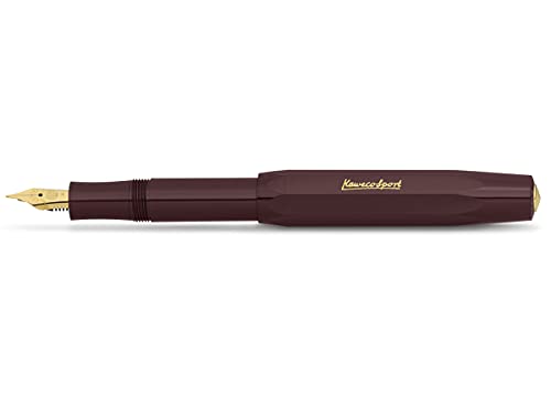 Kaweco Füllfederhalter Classic Sport mit 23 KT vergoldeter Stahlfeder und Iridiumspitze für Tintenpatronen I Sport Füller 13,5 cm Schwarz Federbreite (Fein, Bordeaux) von Kaweco