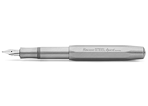 Kaweco Füllfederhalter Steel Sport I Premium Füllfederhalter für Tintenpatronen mit hochwertiger Stahlfeder I Sport Füller aus gebürstetem Edelstahl 13,5 cm Federbreite: F (Fein) von Kaweco