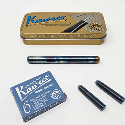 Kaweco Liliput Füller aus Edelstahl fireblue | Füllhalter mit Federstärke M | Set mit 6 Tintenpatronen Füllfederhalter in Taschengröße Tintenpatronen in Blau GRATIS von Kaweco