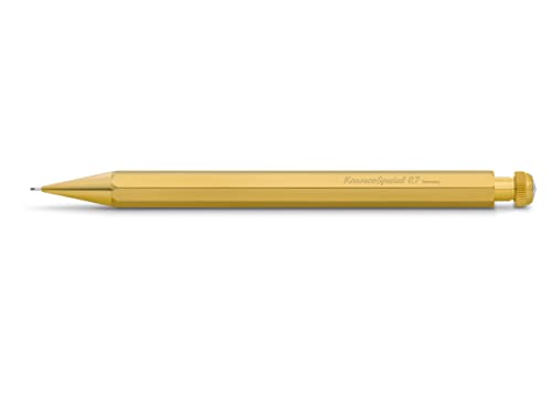 Kaweco SPECIAL Druckbleistift 0.7 I Minenbleistift aus hochwertigem Messing in oktogonalem Acht Kant Format I Exklusiver Druckminenbleistift 14 cm I Druck-Bleistift nachfüllbar mit Radiergummi, gold, 14cm von Kaweco