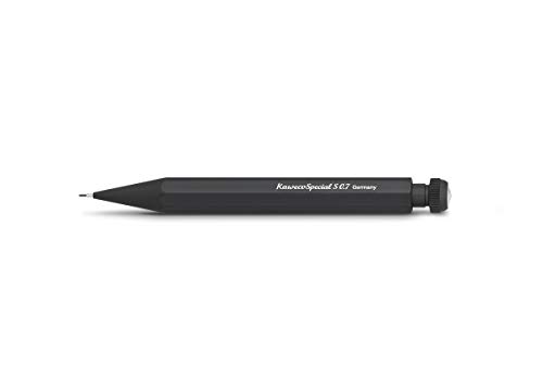 Kaweco SPECIAL S Druckbleistift 0.7 I Minenbleistift aus hochwertigem Aluminium in oktogonalem Acht Kant Format I Druckminenbleistift 10,5 cm I Druck-Bleistift nachfüllbar Schwarz mit Radiergummi von Kaweco