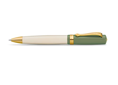 Kaweco STUDENT Kugelschreiber 60's Swing I Nostalgischer Taschen-Kugelschreiber in Grün & Creme mit warmgoldenen Zierstücken aus Edelharz I Hochwertiger Drehkugelschreiber 13 cm von Kaweco