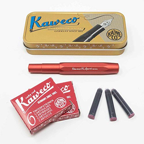 Kaweco Sport Füllhalter Deep Red für Patronen achteckig | Füllfederhalter mit Feder M Set mit Füller Patronen | 12 Patronen Tinte GRATIS von Kaweco