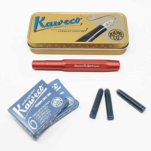 Kaweco Sport Füllhalter Deep Red für Patronen achteckig | Füllfederhalter mit Feder M Set mit Füller Patronen | 12 Patronen Tinte GRATIS von Kaweco