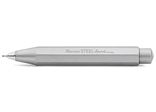 Kaweco Steel Sport Druckbleistift 0.7mm HB I Minenbleistift aus gebürstetem Edelstahl I Edler Druckminenbleistift Silber im klassischen Design I 10,5 cm Taschen Druck-Bleistift nachfüllbar von Kaweco