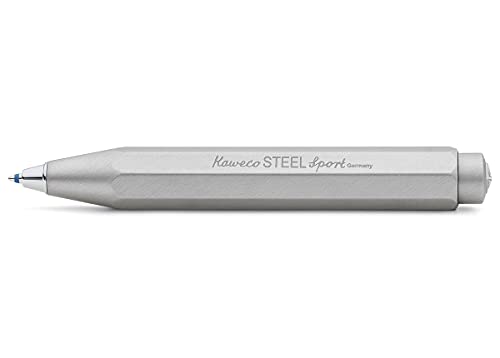 Kaweco Steel Sport Premium Kuli aus hochwertigem Edelstahl I Robuster Taschen-Kugelschreiber mit zuverlässiger Herzkurvenmechanik I Gebürsteter Metall Druckkugelschreiber 10,5 cm von Kaweco
