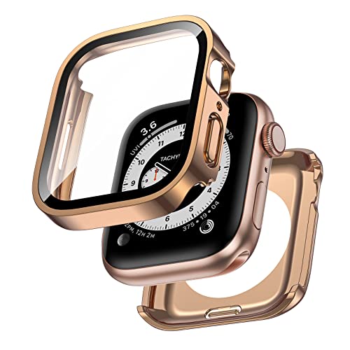 Kawoco 2 in 1 Wasserdicht Hülle für Apple Watch 40mm Series 6/5/4/SE mit Tempered Glass Displayschutz, 360° Rundum PC Front & Rückseite Gehäuse Schutzhülle für iWatch 40mm Roségold von Kawoco