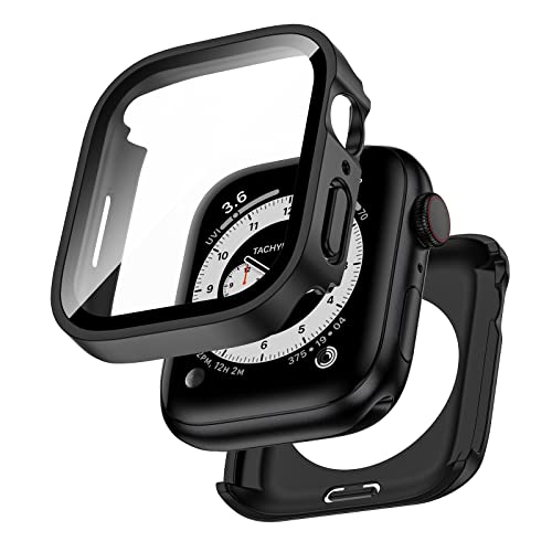 Kawoco 2 in 1 Wasserdicht Hülle für Apple Watch 40mm Series 6/5/4/SE mit Tempered Glass Displayschutz, 360° Rundum PC Front & Rückseite Gehäuse Schutzhülle für iWatch 40mm Schwarz von Kawoco