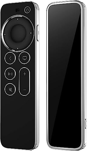 Kawoco Schutzhülle für Fernbedienung, kompatibel mit Apple TV 4K / HD Siri Remote 3. / 2. Generation (2022/2021), rutschfeste, sturzsichere, staubdichte TPU-Fernbedienungsabdeckung, Schwarz/Silber von Kawoco