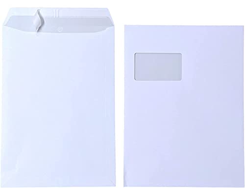 mybuy24 50 x Briefumschläge C4 A4 weiß mit Fenster selbstklebend mit Abziehstreifen mit grauem Innendruck 120 g/m Maße 229 x 324 mm Umschläge von Kaxilu