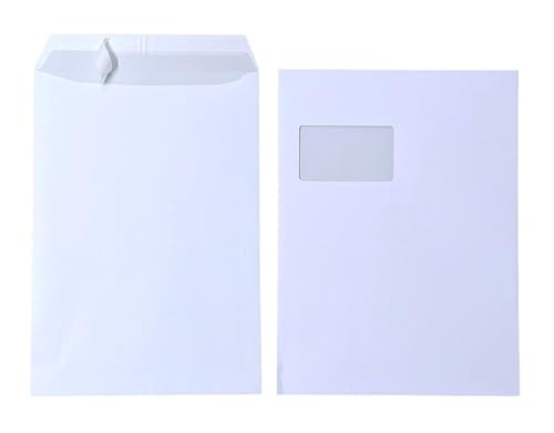 mybuy24 50 x Briefumschläge C4 A4 weiß mit Fenster selbstklebend mit Abziehstreifen mit grauem Innendruck 120 g/m Maße 229 x 324 mm Umschläge von LITALARM