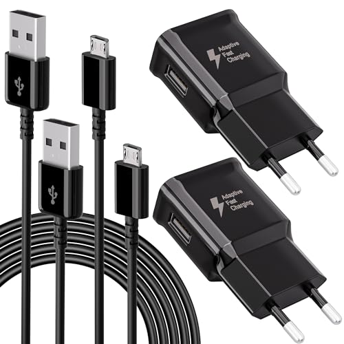 2-Pack USB Ladegerät Stecker, Schnellladegerät Netzteil mit 1,5M Micro USB Kabel Kompatibel mit Samsung Galaxy S7 S6 Edge S5 S4 S3 S2 A03 J8 J7 J6 J5 J3, Tab 4, Tab S, Tab S2, Android Smartphone von Kayshow