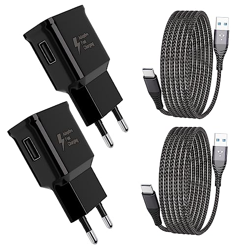 2 Stück USB Ladegerät, Schnellladegerät Netzteil mit Nylon USB C Ladekabel 2M Kompatibel mit Samsung Galaxy A13,A33,A34,S21,S20 FE,S10e,S10,S9,S8 Plus,Z Flip3,Z Fold3,M53 und Andere Smartphones von Kayshow