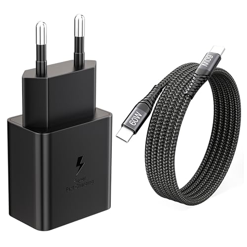 25W USB C Ladegerät, Typ C Nylon Ladekabel 2M mit PD 3.0 Schnellladegerät Netzteil für Samsung Galaxy S24/S24+/S23/S22/S21 Ultra/S21 FE/S20/Note20/S10/S9/Z Flip5/A13/A34/A53/A54/Huawei/Google/iPad von Kayshow