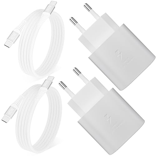 2er-Pack 25W Ladegerät USB C, Schnellladegerät PD 3.0 Steckerr mit Typ C Nylon Schnellladekabel 2m, Super Fast Charger Netzteil für Samsung Galaxy S24/S23/S22/S21 Ultra/S21+/S20/Note20/A54/Note20 von Kayshow