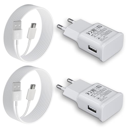 2er-Pack Ladegerät mit 2m Ladekabel USB Typ-C für Samsung Galaxy S21 S20 S10 S9 S8 A13 A14 A15 A20 A25 A33 A34 A35 A40 A52 A53 A54 A55 M53 M34, Schnellladegerät Netzte mit USB C Schnellladekabel von Kayshow