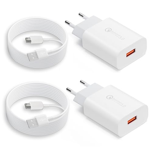 Kayshow 18W USB Ladegerät mit USB Typ-C Schnell Ladekabel 2m für Samsung Galaxy S21 S20 S10 S9 S8 A14 A15 A25 A34 A40 A55 M54, Xperia, Redmi, Huawei, QC3.0 Schnellladegerät USB Netzteil (2er Pack) von Kayshow