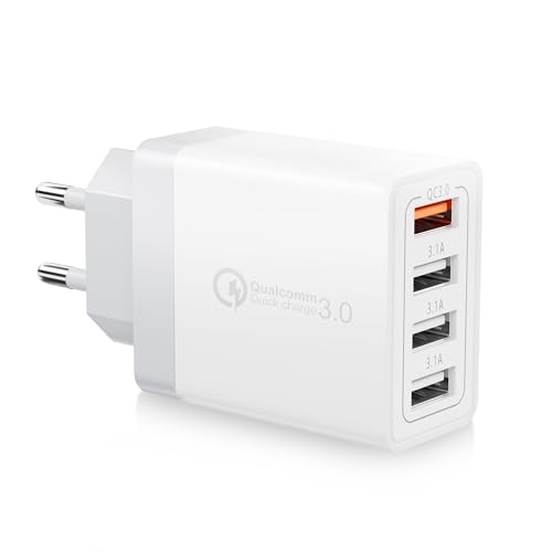 Kayshow 33W 4-Port USB Ladegerät mit Quick Charge 3.0 für iPhone 16 15 14 13 12 11 Pro, Samsung Galaxy S22 S21 S20 FE S10 S9 S8 A71 A54 A13 A40 M40, Schnellladegerät Mehrfach Stecker USB Netzteil von Kayshow